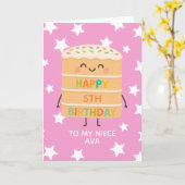 Carte Nièce 5Anniversaire Cute Cake Rose Custom (Fleur jaune)
