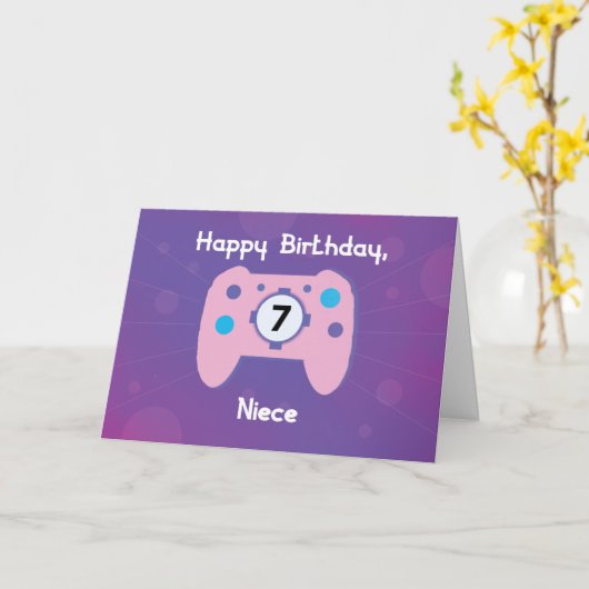Carte Nièce 7 Anniversaire Gamer Controller (Fleur jaune)
