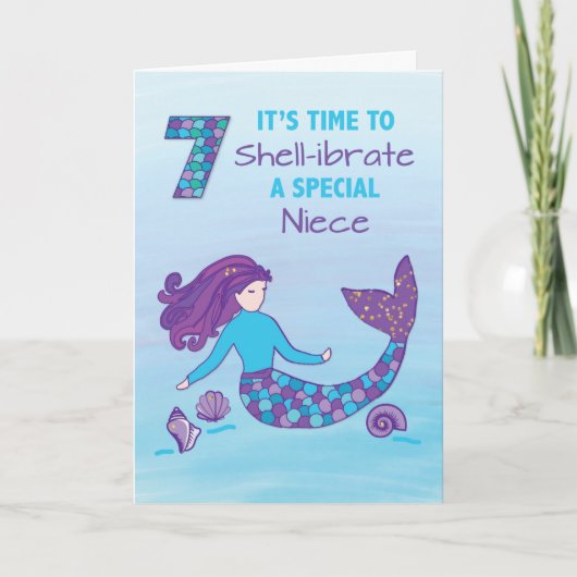 Carte Nièce 7e anniversaire Sparkday Look Mermaid (Devant)