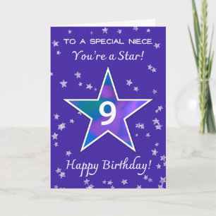 Carte Nièce 9e anniversaire étoile brillante Vibrant vio