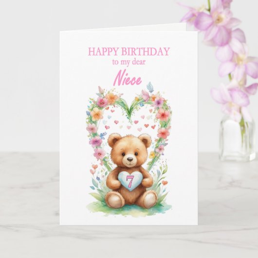 Carte Niece Age 7 Teddy Bear (Orchidée)