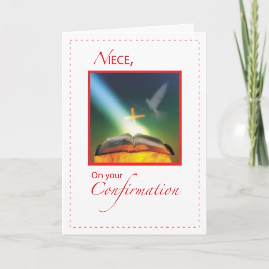 Carte Nièce Confirmation Colombe, Bible, Croix (Devant)
