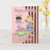 Carte Niece Cute Anniversaire - Cupcakes Et Thé (Fleur jaune)