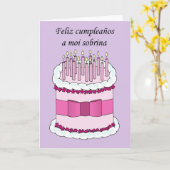 Carte Nièce espagnole de joyeux anniversaire, gâteau de (Fleur jaune)