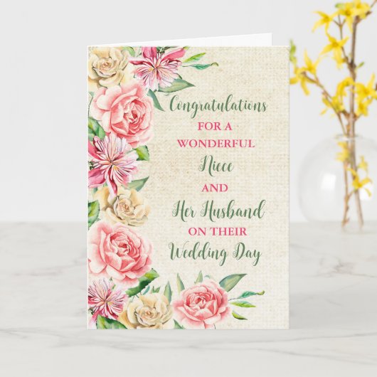 Carte Niece et son mari Mariage Félicitations (Fleur jaune)