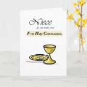 Carte Niece First Communion Gold Chalice, Paten (Fleur jaune)