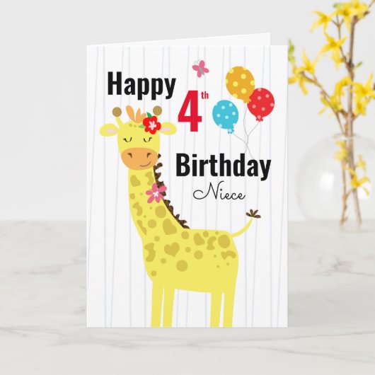 Carte nièce Giraffe Annirafe Jolie (Fleur jaune)