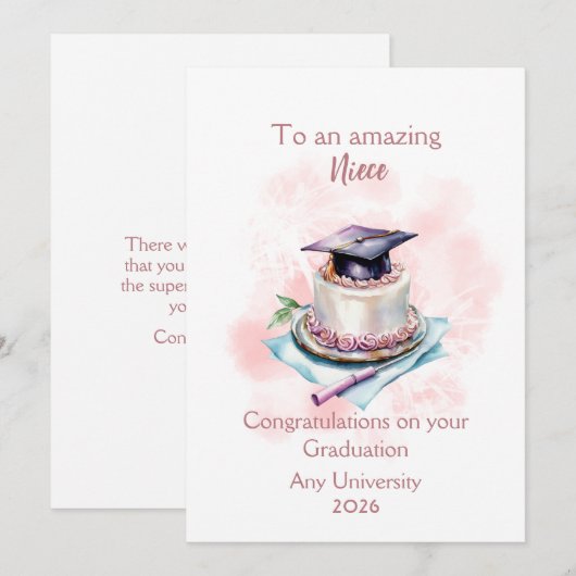 Carte Niece Graduation Cap and Cake Congratulations (Devant / Derrière)