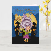carte niece halloween avec jolie sorcière (Fleur jaune)