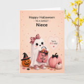 Carte Nièce Halloween Mignon Fantôme (Fleur jaune)