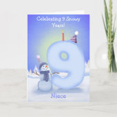 Carte Niece Happy 9th Birthday Snowman Building  (Devant)