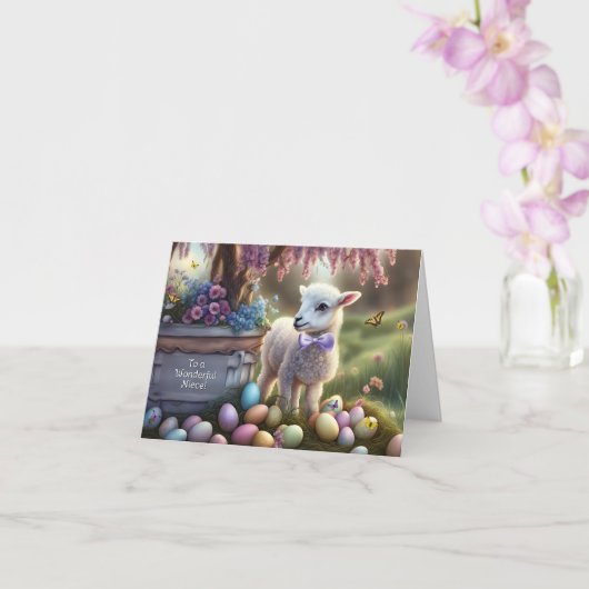 Carte Niece Happy Easter Lamb Eggs Flowers Butterflies (Orchidée)
