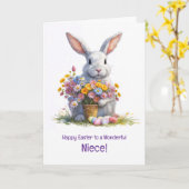 Carte Niece Happy Easter with Cute Bnny and Flowers (Fleur jaune)