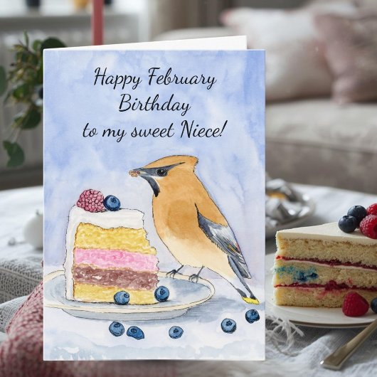 Carte Niece Happy February Birthday Cedar Waxwing