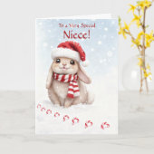 Carte Niece Holiday Cute and Fun Christmas Bunny (Fleur jaune)