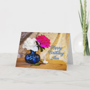 Carte Nièce, Joyeux anniversaire avec des roses peints