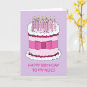 Carte Niece Joyeux Anniversaire Cartoon gâteau et bougie (Fleur jaune)