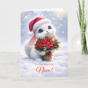 Carte Nièce Joyeux Noël avec Lapin Blanc
