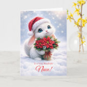 Carte Nièce Joyeux Noël avec Lapin Blanc (Fleur jaune)