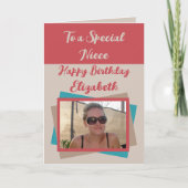 Carte Nièce photo nom rouge turquoise anniversaire (Devant)