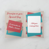 Carte Nièce photo nom rouge turquoise anniversaire (Intérieur)