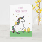 Carte Niece Unicorn voeux de Pâques avec les poussins (Fleur jaune)