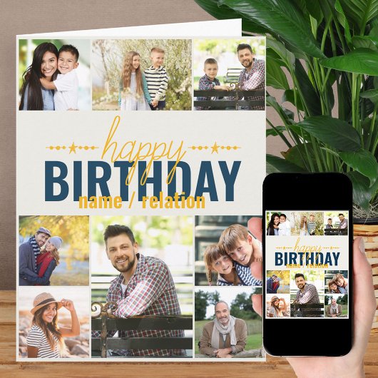 Carte N'Importe Quel Âge 8 Photo Collage Bleu Personnali