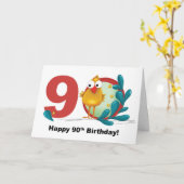 Carte Ninetieth 90 Anniversaire avec Amusante Oiseau et (Fleur jaune)