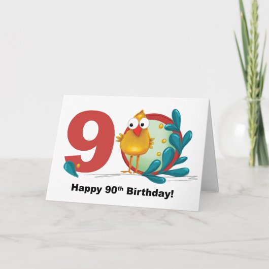 Carte Ninetieth 90 Anniversaire avec Amusante Oiseau et (Devant)