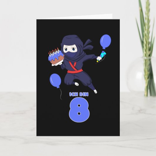 Carte NINJA ANNIVERSAIRE 8 8e anniversaire Boy Comic Lov (Devant)