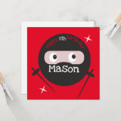 Carte Ninja Arts Martiaux Karate Boys Anniversaire Rouge (Devant/Arrière en situation)