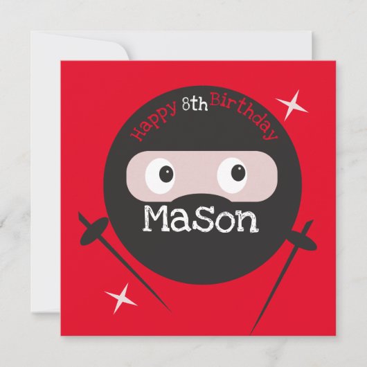Carte Ninja Arts Martiaux Karate Boys Anniversaire Rouge (Devant)