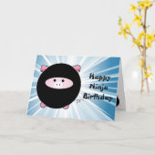 Carte Ninja Cochon sur Blue Joyeux anniversaire (Fleur jaune)