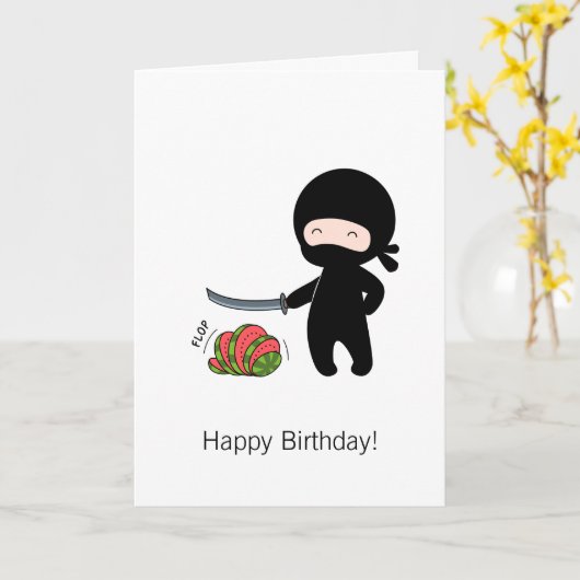 Carte Ninja minuscule coupe de pastèque Anniversaire (Fleur jaune)
