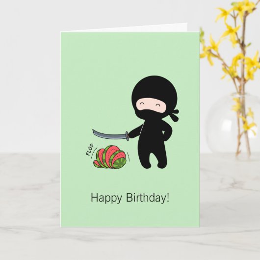 Carte Ninja minuscule coupe de pastèque vert Anniversair (Fleur jaune)