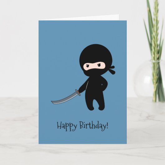 Carte Ninja minuscule en colère sur le bleu anniversaire (Devant)