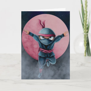 Carte Ninja sauteur anniversaire de la lune rouge
