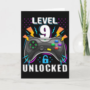 Carte Niveau 9 Débloqué Jeu Vidéo 9e Anniversaire Gamer 