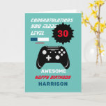 Carte Niveau Up Gamer âge personnalisé Joyeux anniversai<br><div class="desc">Juste ce qui est pour tous ces adultes qui aiment jouer à des jeux générés par ordinateur sur leurs consoles, vous savez ceux, ils ne peuvent pas se traîner hors de leur chambre lol Ce design "Félicitations vous avez fait niveau" avec l'image d'un contrôleur est facile à customiser avec un...</div>