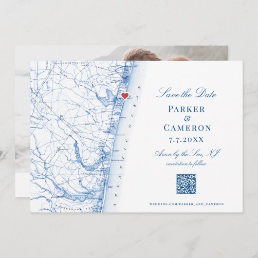 Carte NJ Avon-by-the-Sea Elegant Navy Blue QR (Devant / Derrière)