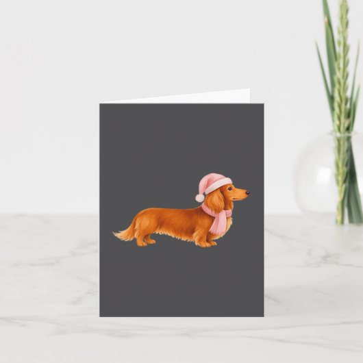 Carte Nk Santa Red Long Haired Dachshund Christmas  (Devant)