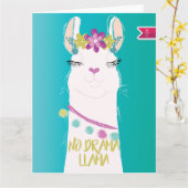Carte No Drama Llama illustration Monogramme (Fleur jaune)