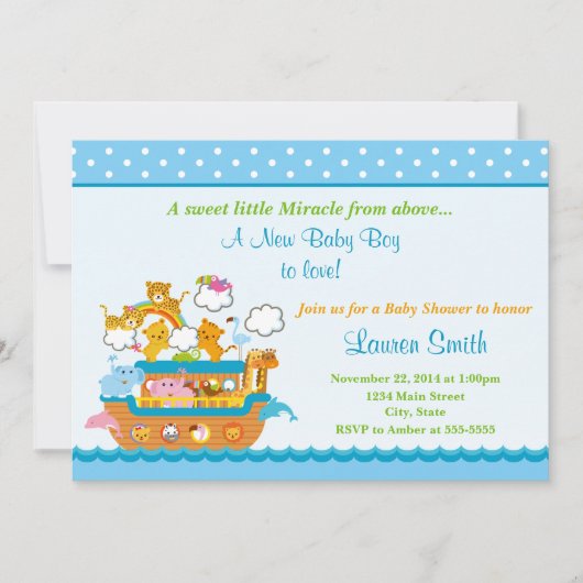 Carte Noah's Ark Boy Baby shower Invitation 5x7 (Devant)