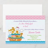 Carte Noah's Ark Girl Baby shower Invitation 5x7 (Devant / Derrière)