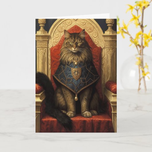 Carte Noble Maine Coon Trône Art Imprimer (Fleur jaune)