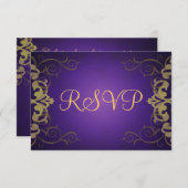 Carte Noble Purple & Gold Scroll RSVP (Devant / Derrière)