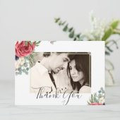 Carte Noces Fleurie de Navy Rouge Profond avec Feuillage (Debout devant)