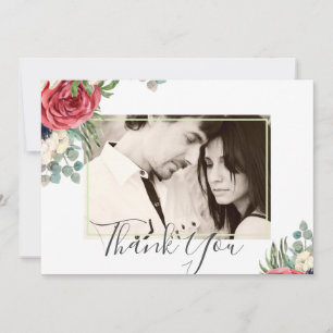 Carte Noces Fleurie de Navy Rouge Profond avec Feuillage