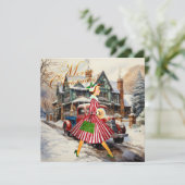 Carte Noël 1950 Dame Vintage (Debout devant)