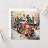 Carte Noël 1950 Dame Vintage (Devant/Arrière en situation)